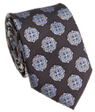 BOCARA Neckties Brown and Blue Medallion Silk Necktie