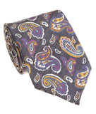 Grey Purple Paisley Italian Silk Necktie