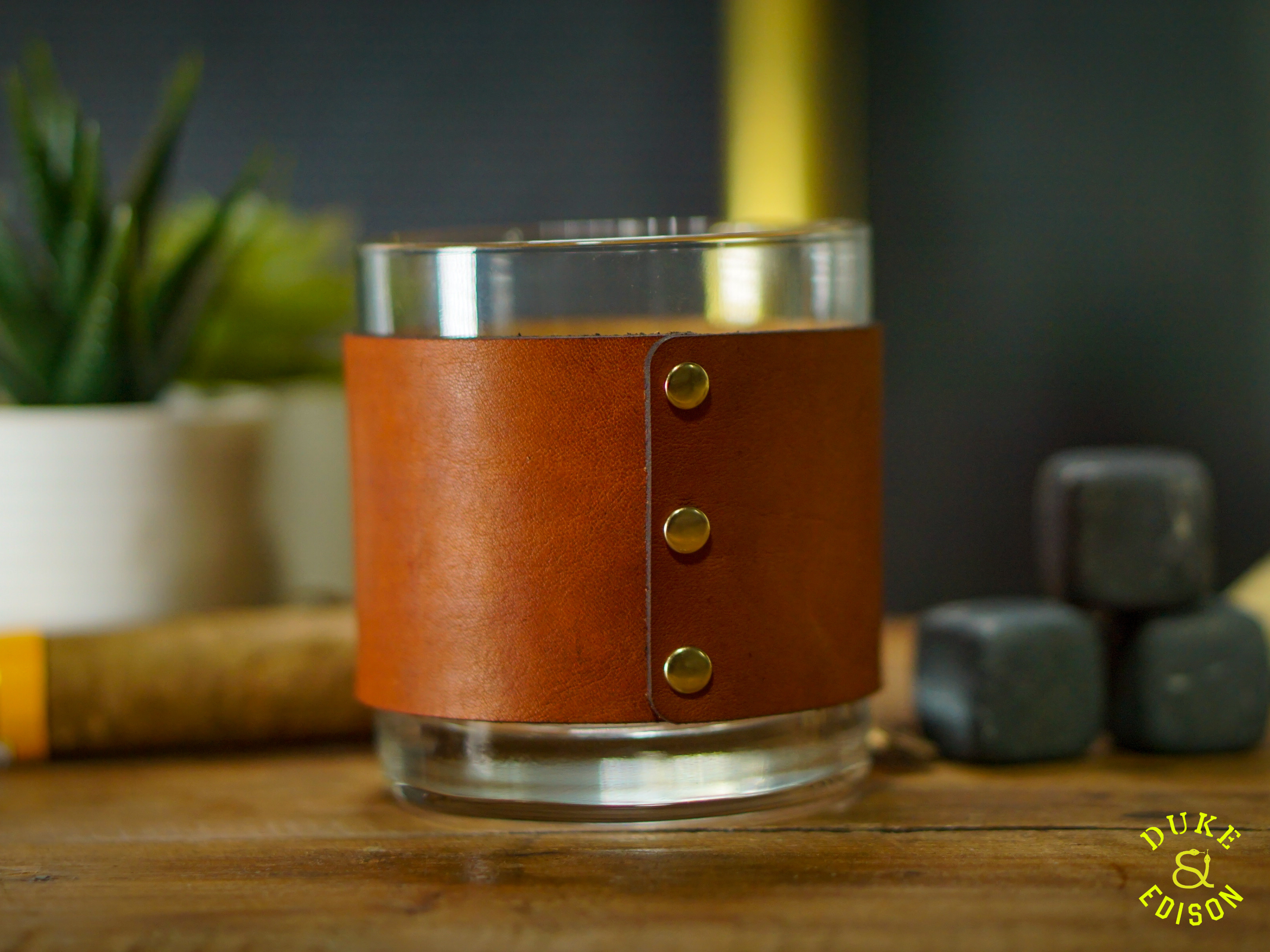 Leather Wrapped Engraved Whiskey Glasses