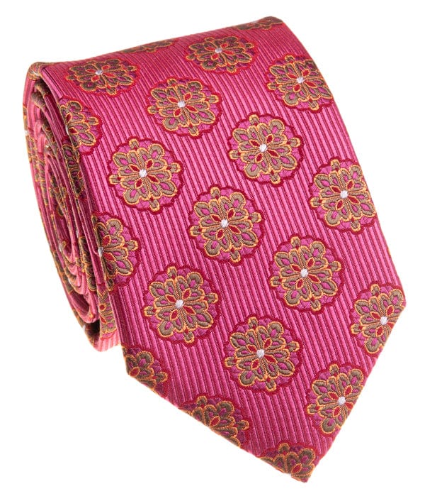 BOCARA Neckties Pink Medallion Silk Necktie