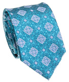 BOCARA Neckties Teal Medallion Silk Necktie