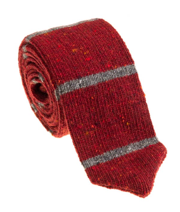 GEOFF NICHOLSON Knit Neckties Red Gray Wool Cashmere Necktie