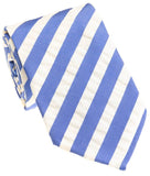 GEOFF NICHOLSON Rad Tad Silk Necktie Blue White Wide Stripe Italian Silk Necktie