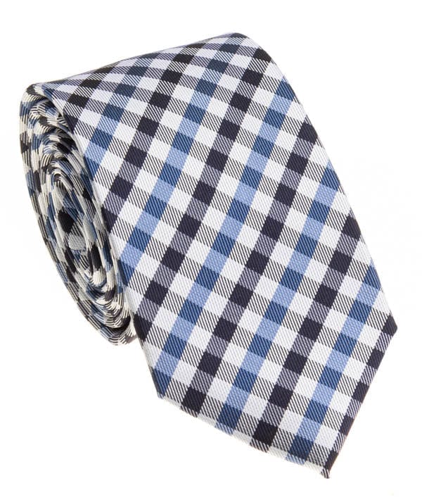 BOCARA Neckties Narrow Blue/Navy Check Silk Necktie