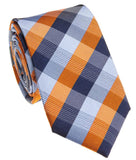 BOCARA Neckties Narrow Orange/Navy Check Silk Necktie