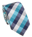 BOCARA Neckties Narrow Teal/Navy Check Silk Necktie