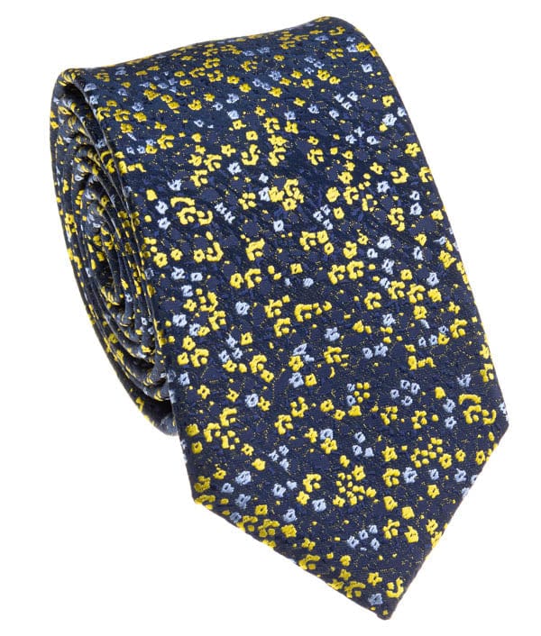 BOCARA Neckties Narrow Yellow/Navy Floral Silk Necktie