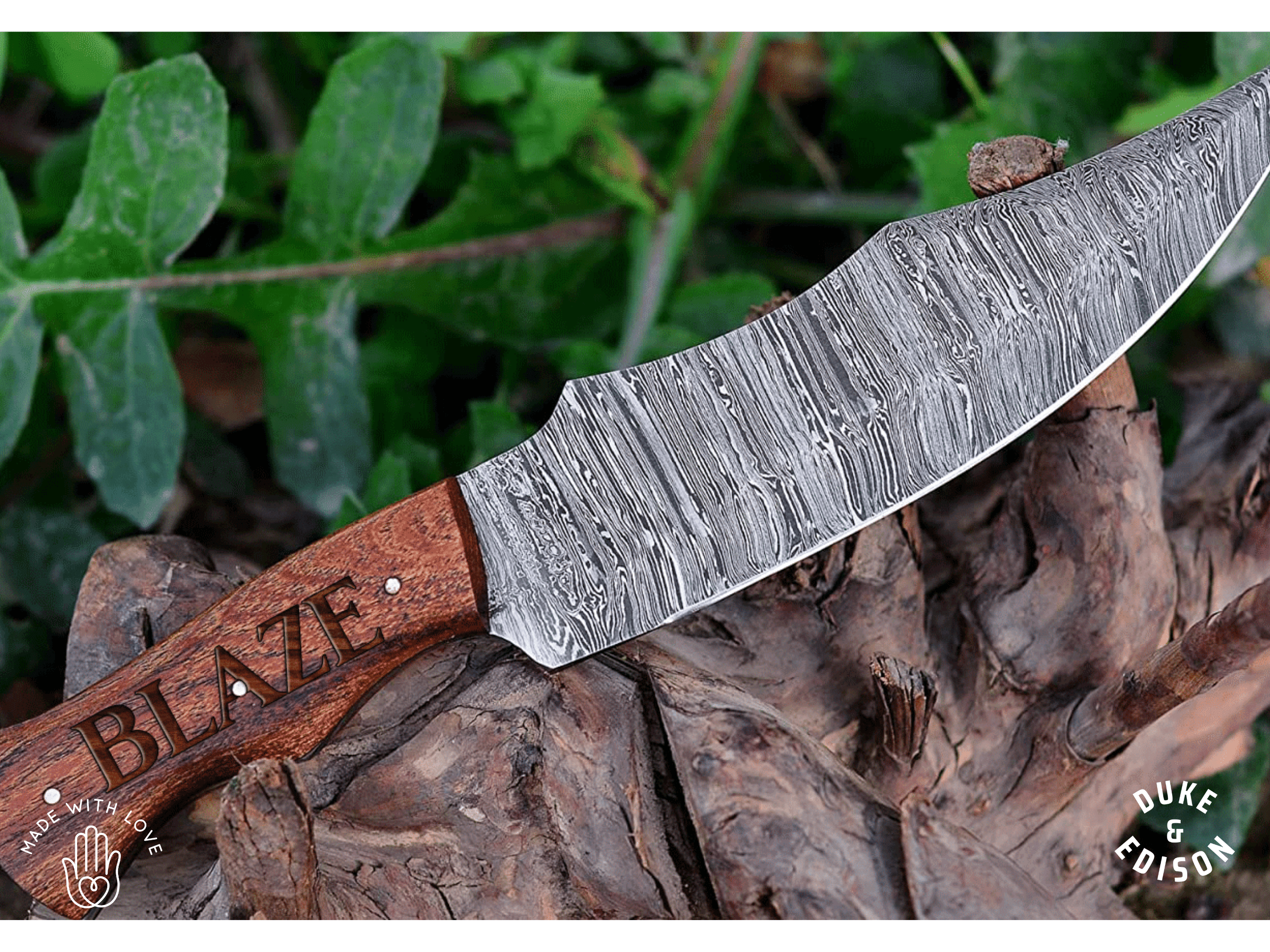 Duke & Edison groomsmen Custom Engraved Damascus Hunting Knife