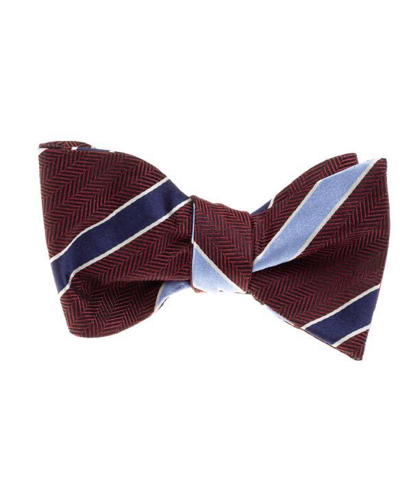 Ella Bing Bow Ties Silk Bow Tie Silk Maroon Bow Tie with Herringbone & Stripe Pattern