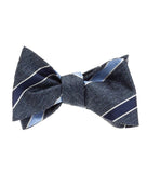 Silk Navy Bow Tie with Herringbone & Stripe Pattern